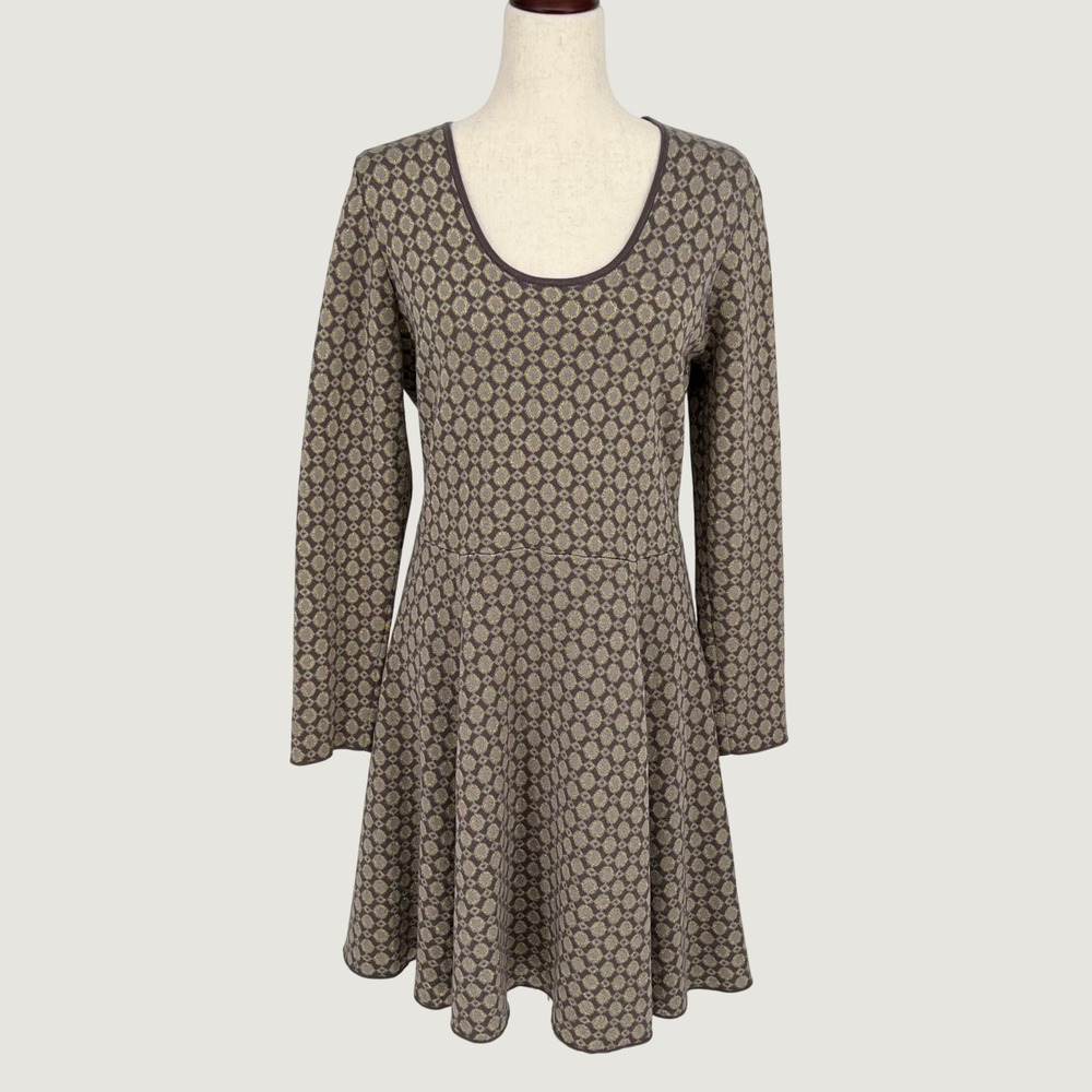 Boden Womens Metallic Geometric Knit Retro Fit Flare Dress US 10 Brown Gold